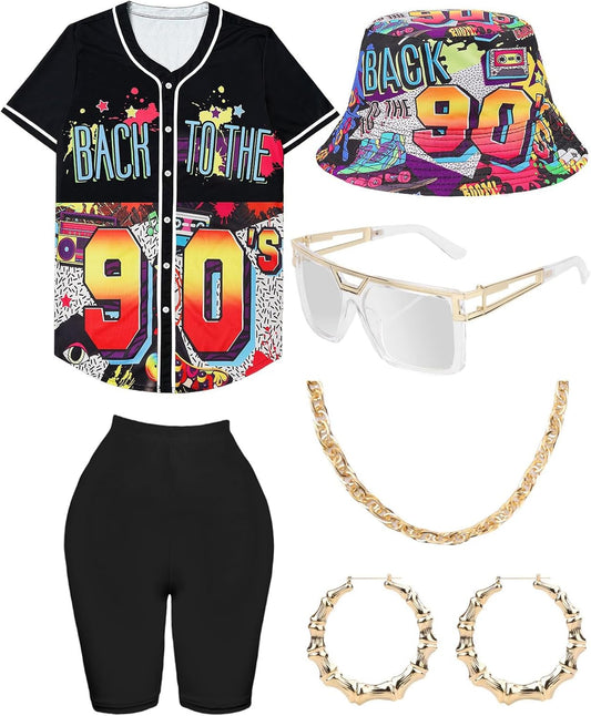 80s 90s Outfit for Women, Unisex Hip Hop Costume Set