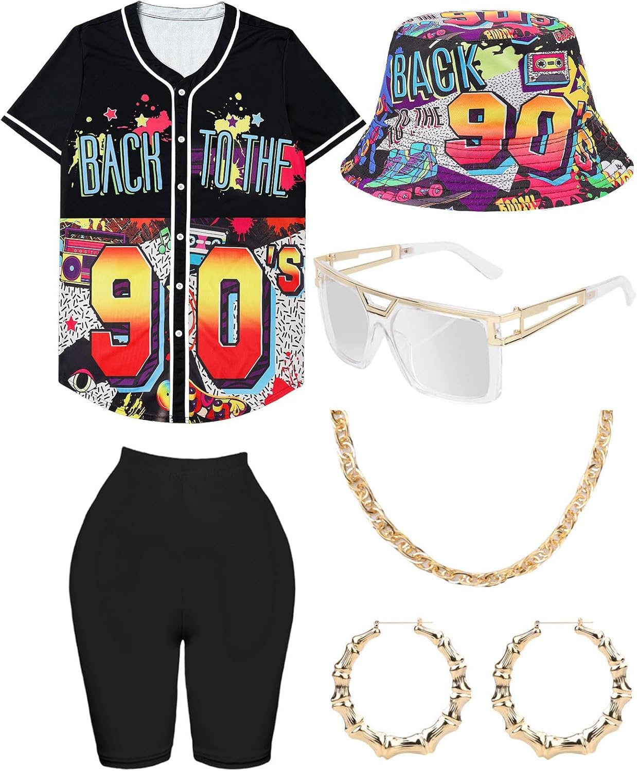 80s 90s Outfit for Women, Unisex Hip Hop Costume Set