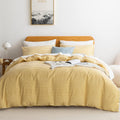 100% Natural Cotton Twin Duvet Cover Set with Yellow Stripes - Soft