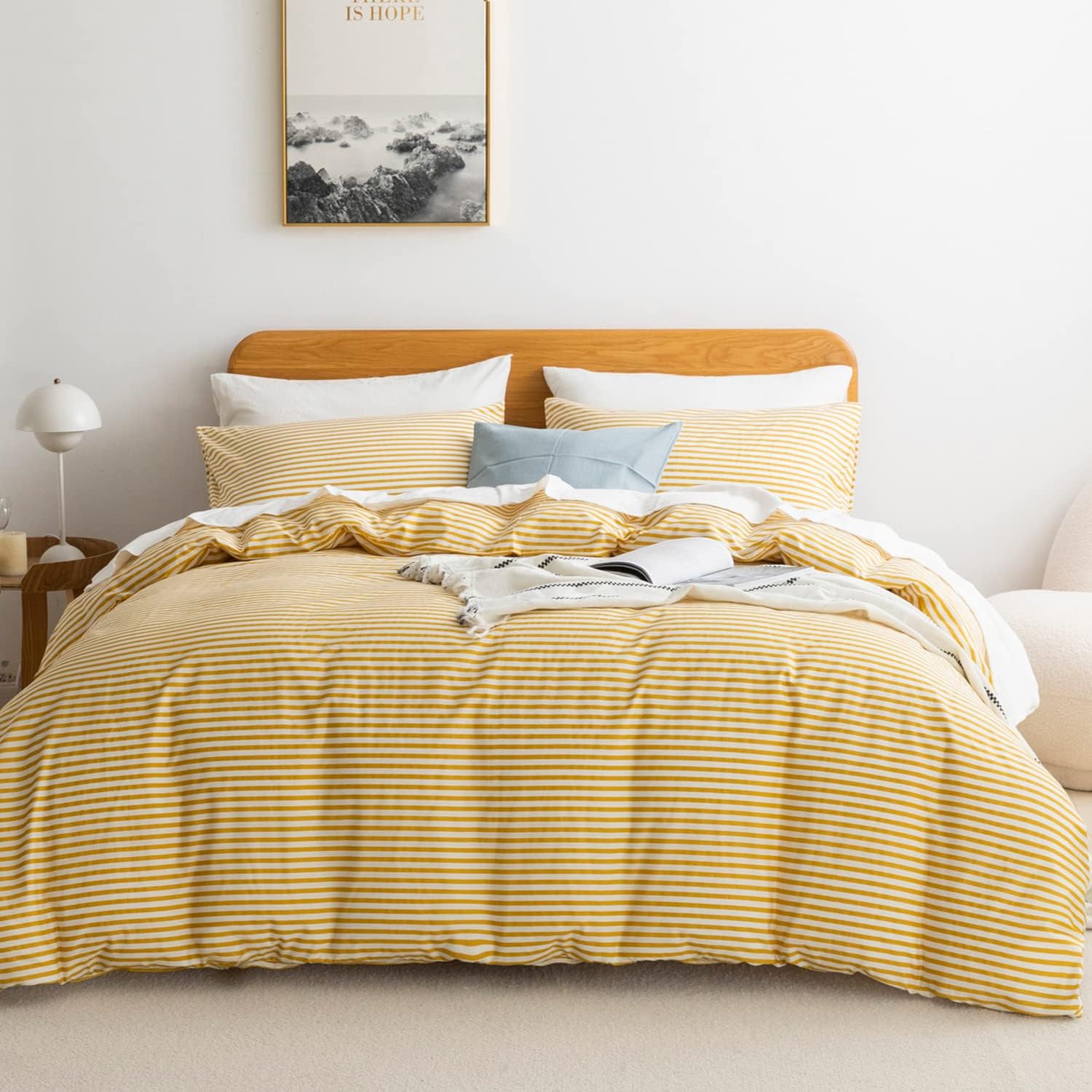 Natural Cotton Striped Duvet Cover Set for Twin Size Bedding