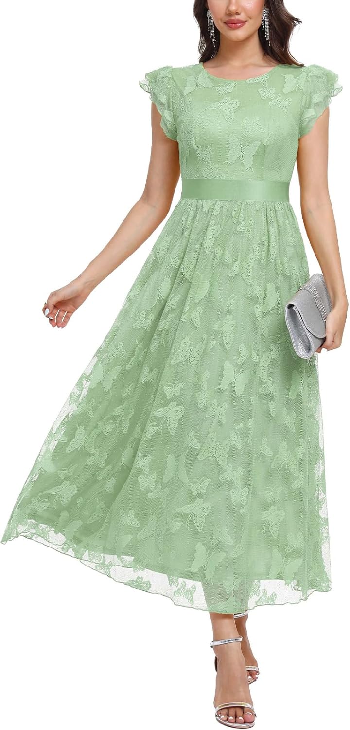 Women's Casual Tulle Midi Dress for Parties and Weddings