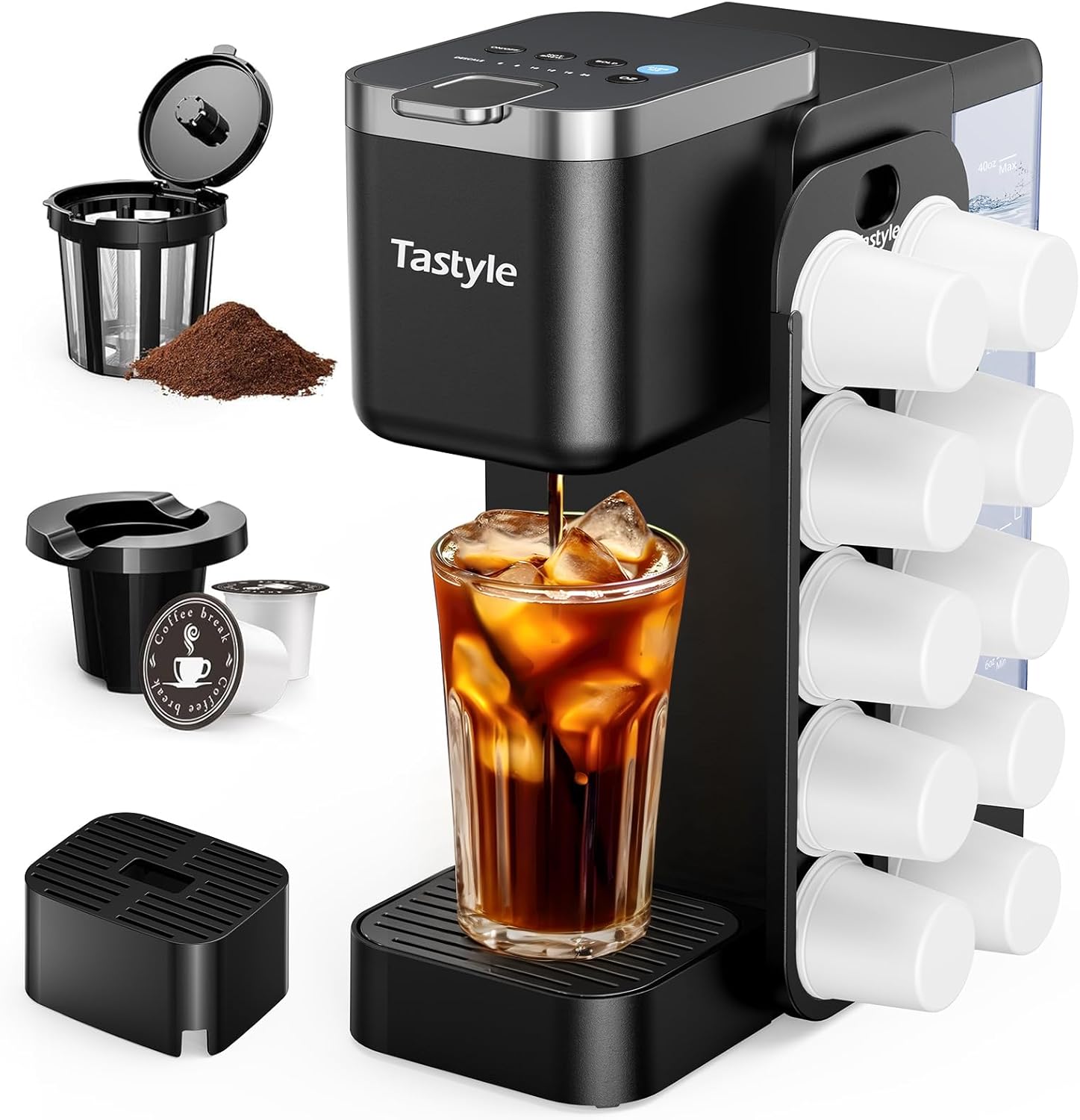 Hot & Iced Coffee Maker with Magnetic K-Pod Organizer for 4-5 Cups