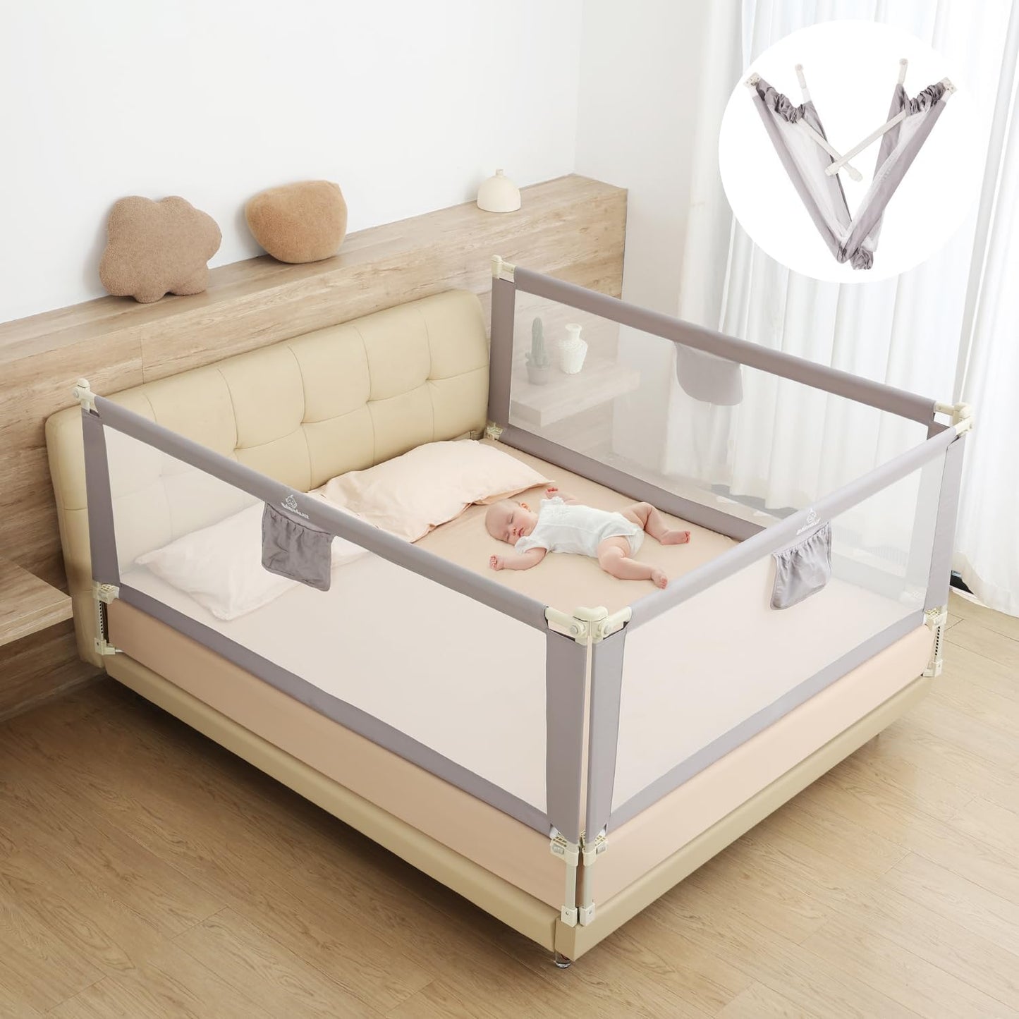 Quick Assembled Bed Rail for Baby, Safe Toddler Bed Guard