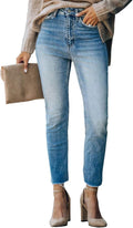 Women's Zimbaplatinum Boyfriend Jeans Ripped Stretchy Denim - Size