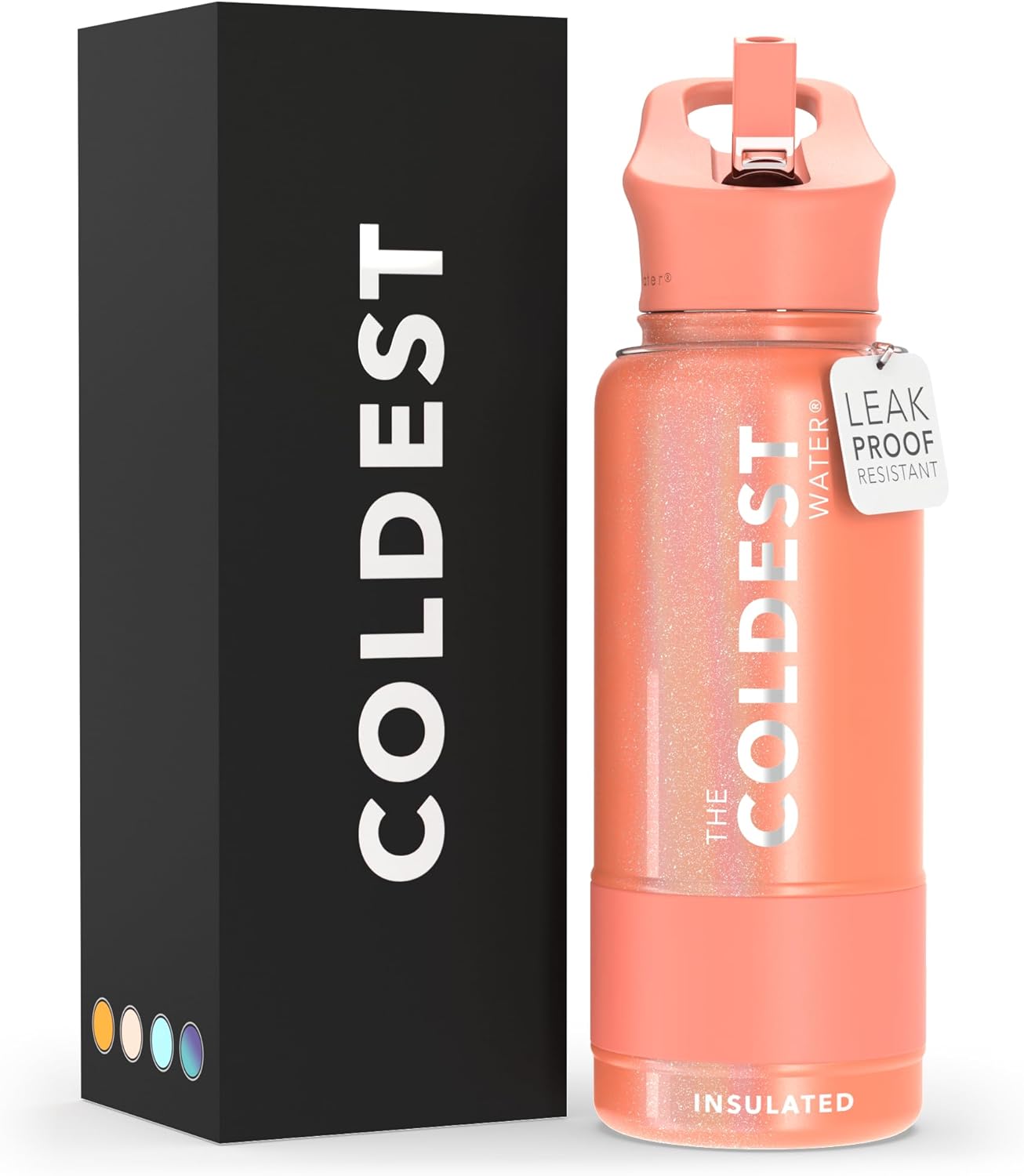 Coldest Insulated Water Bottle with Straw Lid - 32 oz Pink Glitter