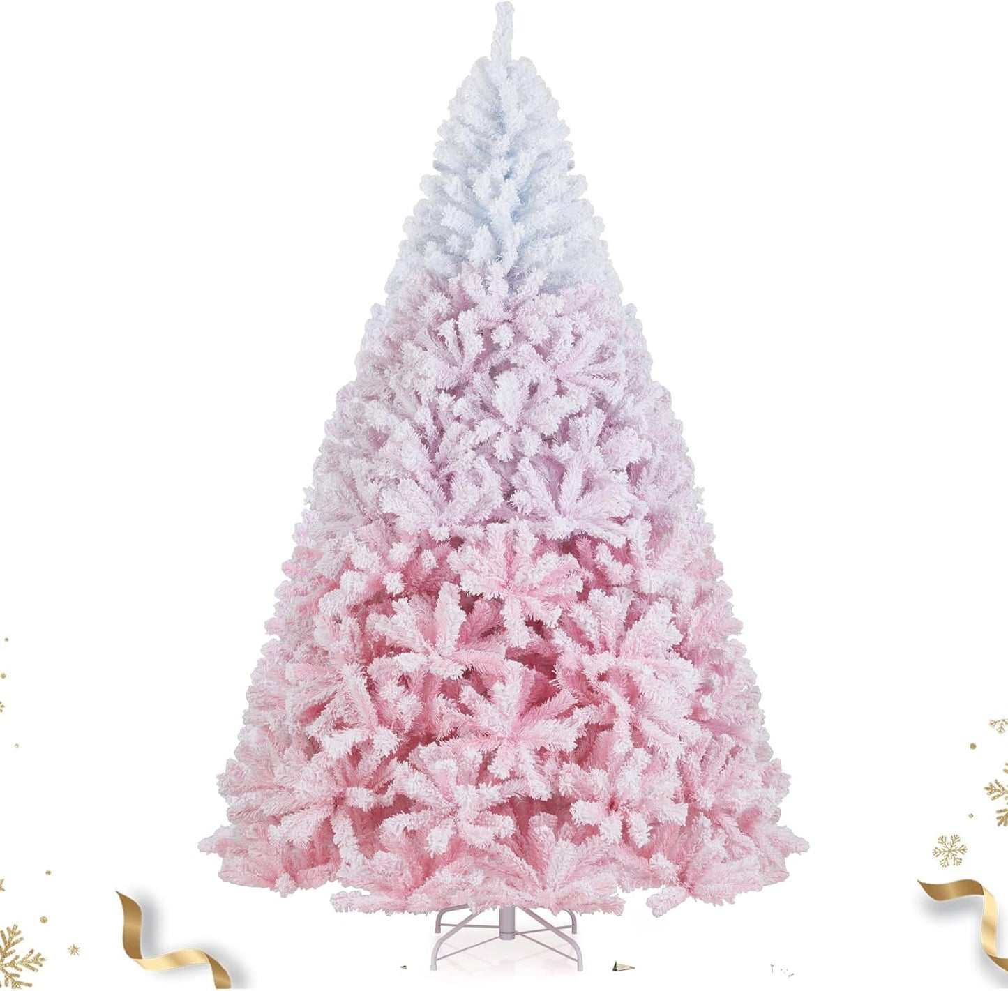 8 Ft Flocked Christmas Tree with 1774 Branch Tips for Holidays