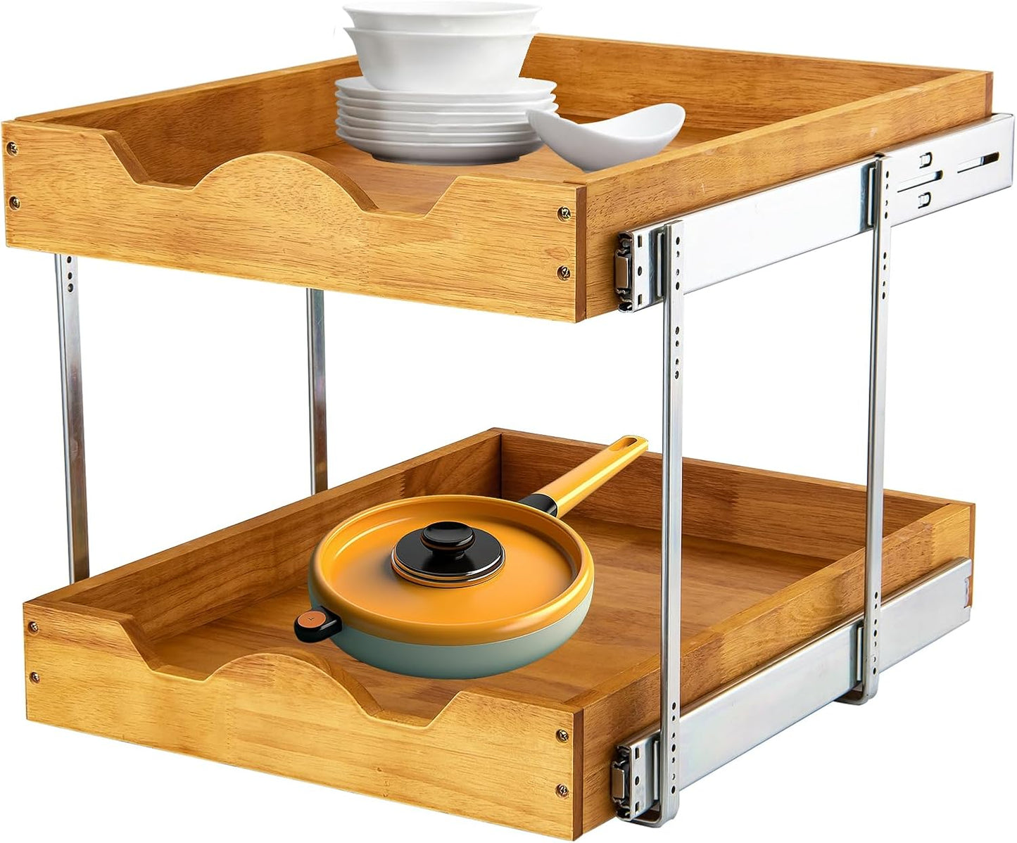 DINDON 2 Tier Wood Pull Out Cabinet Organizer for Easy Access