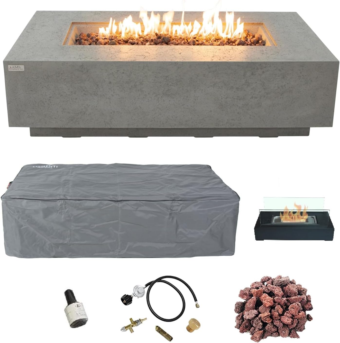 Modern Gray Concrete Gas Fire Pit Table | 60x32 | Electronic Ignition