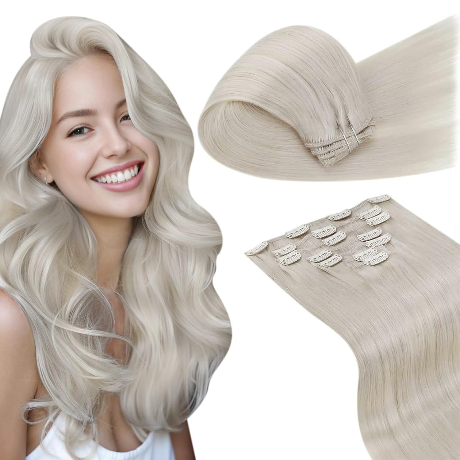 LaaVoo Clip in Hair Extensions for Stunning Platinum Blonde Look