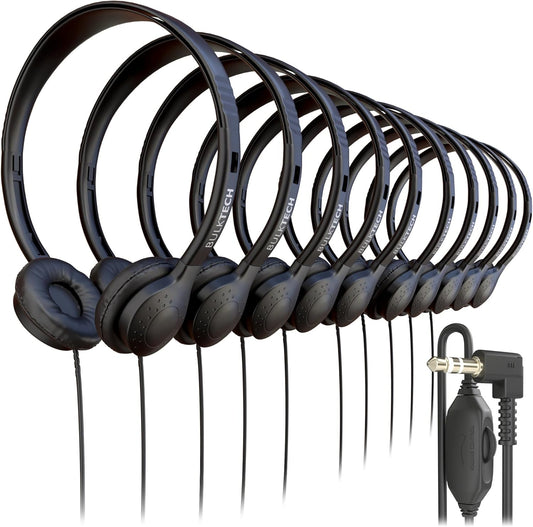 Bulk Wired On-Ear Leather Headphones with Volume Control
