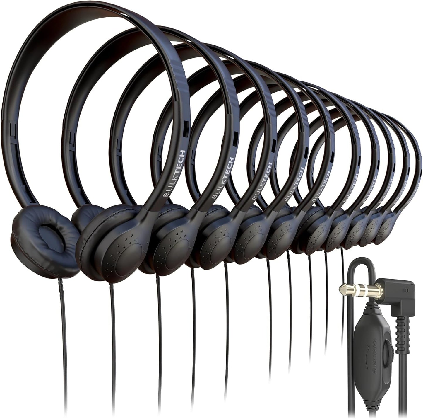 Bulk Wired On-Ear Leather Headphones with Remote Control