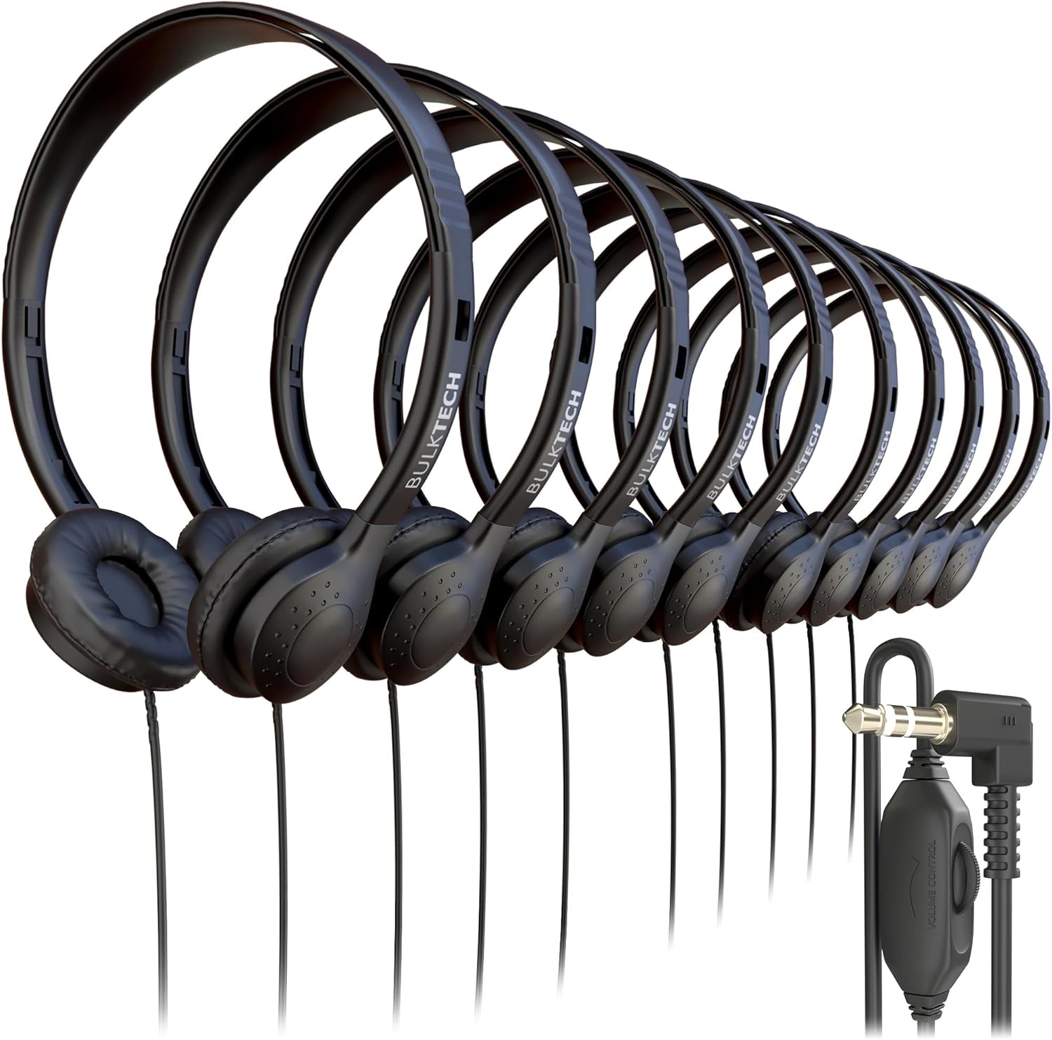 Bulk Wired On-Ear Leather Headphones with Remote Control
