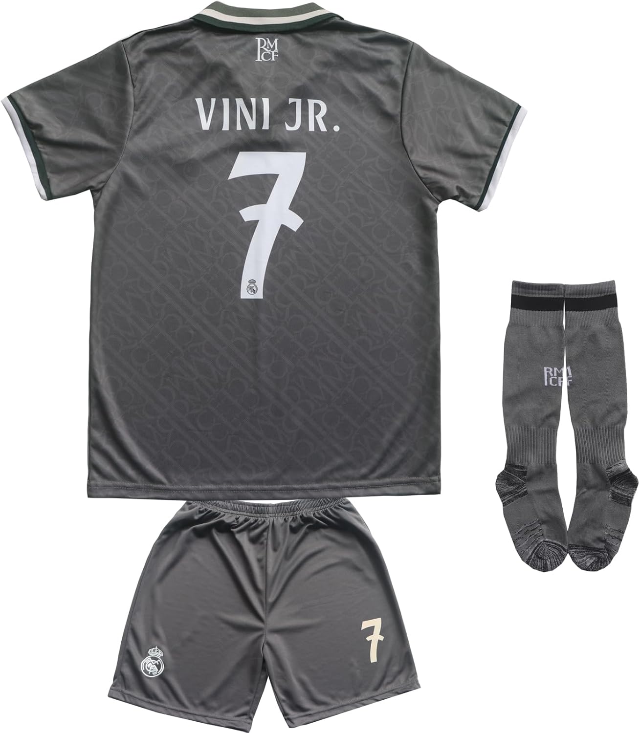 Vini Jr. No #7 Gray Alternative Kids Soccer Jersey Set