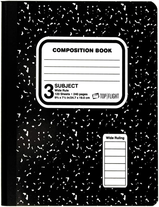 Top Flight 3-Subject Composition Book - Wide Rule - Organize with Ease!