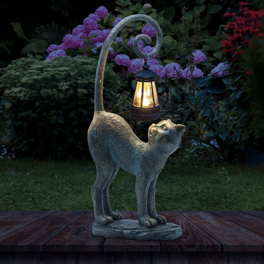 Outdoor Christmas Decorations Cat Garden Statues with Solar Lights