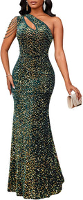 Cololura Sequin One Shoulder Tassel Mermaid Bodycon Dress (Style XCSV)