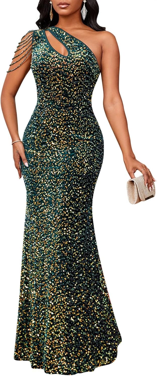 Elegant One Shoulder Tassel Mermaid Bodycon Cocktail Dress