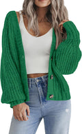 Chunky Knit Cropped Cardigan Sweater - Soft V-Neck Buttoned Comfort
