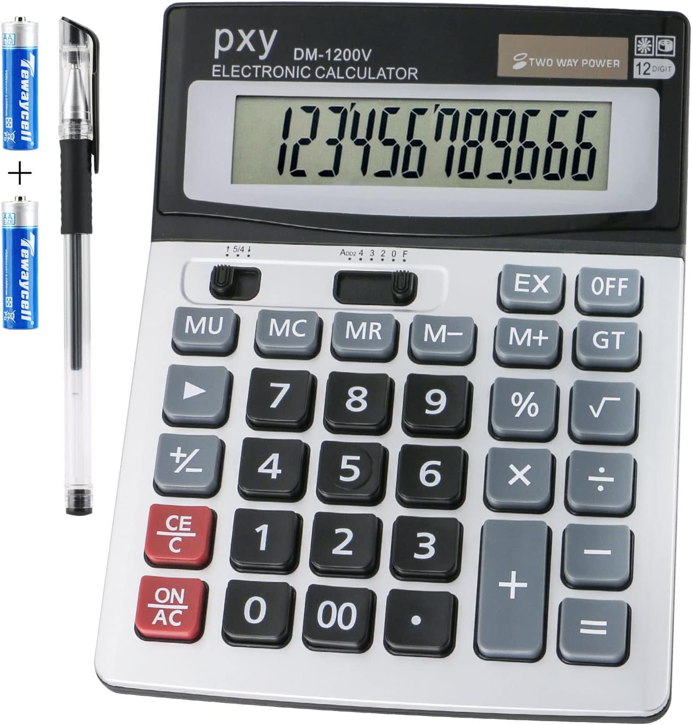 12-Digit Desk Calculator: Large LCD, Comfort Touch, Big Buttons, Dual Power