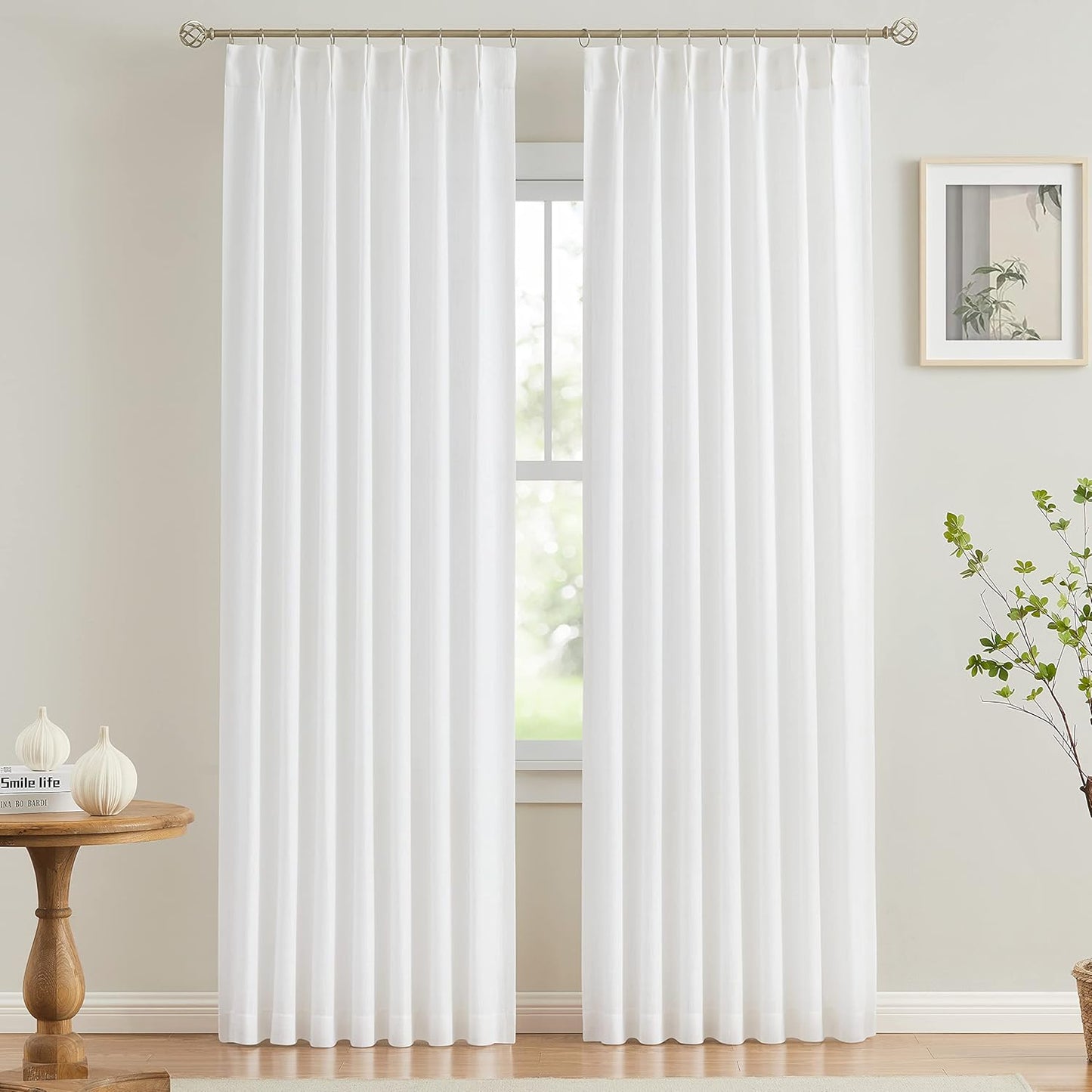 Vision Home White Pinch Pleated Semi Sheer Curtains for Home