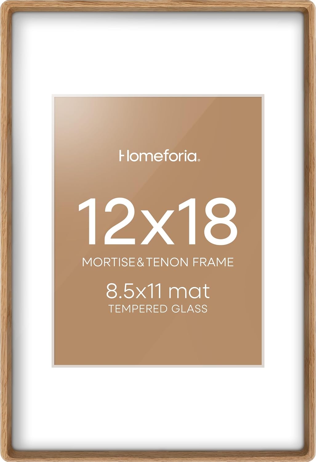 Natural Wood Frame 12x18 with Mat for 8.5x11 Art Display