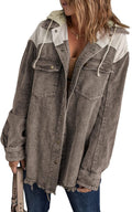 Dokotoo Womens Corduroy Shacket Jacket - Cozy Color Block Hooded Coat