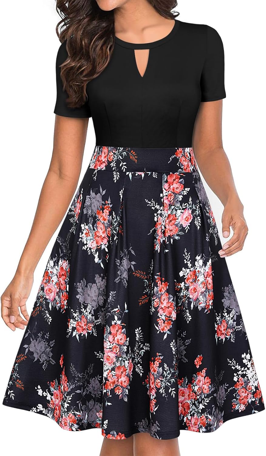 YATHON Women's Vintage Floral Flared A-Line Swing Dresses