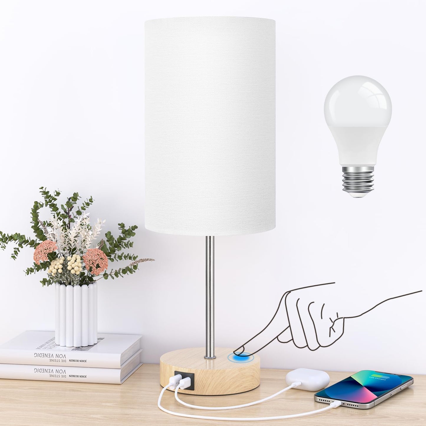 AKASUKI 18Inch Table Lamp with Dual Charging Station