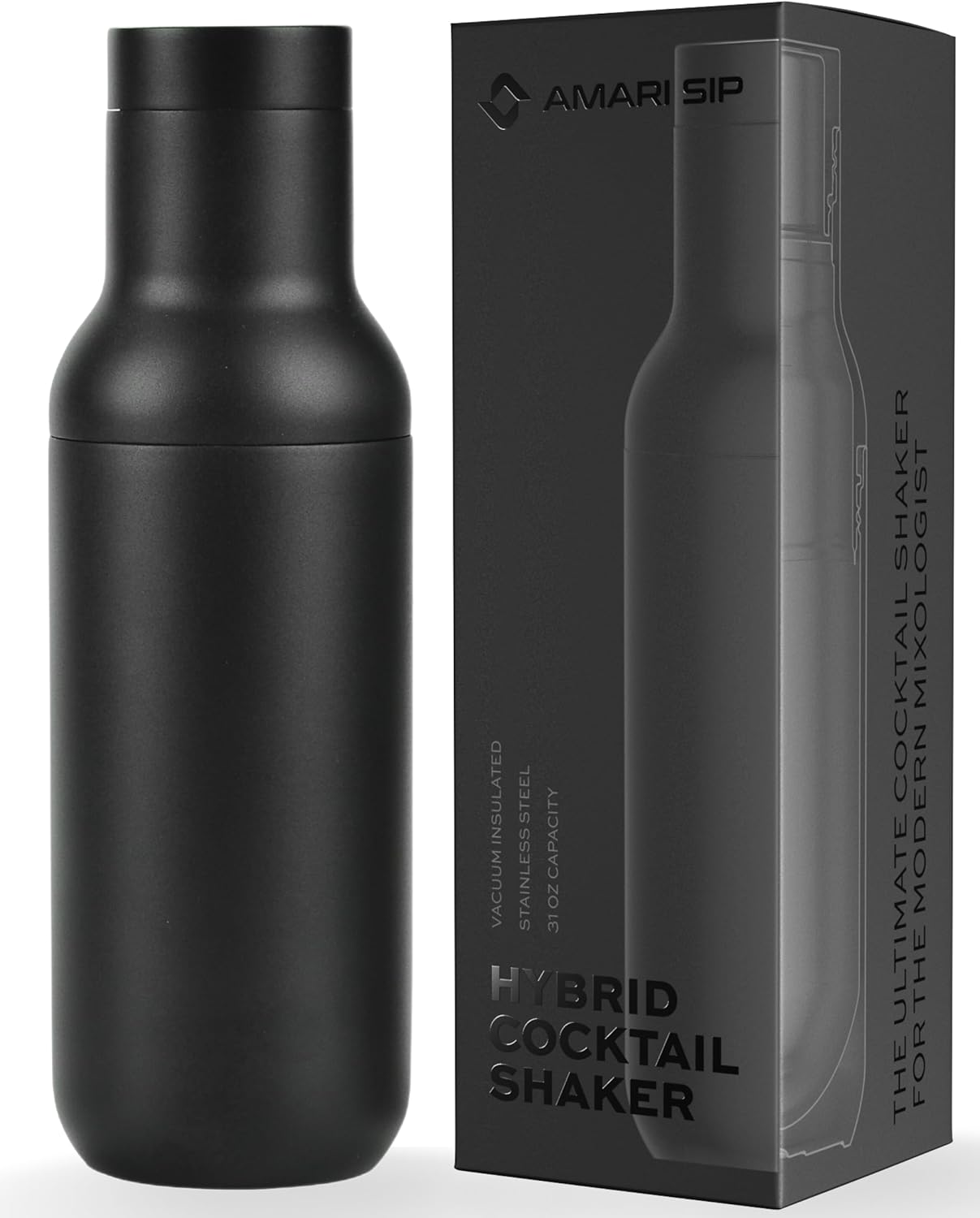 AMARI SIP Hybrid Cocktail Shaker - Leak Proof, 31oz, Built-in Measurement, Strainer & Jigger Lid