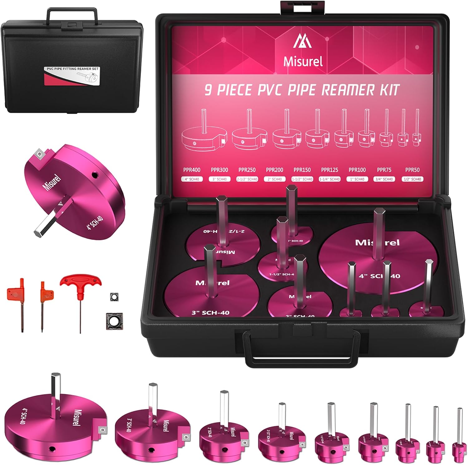 Misurel 9 Pcs PVC Pipe Reamer Kit for Efficient Plumbing