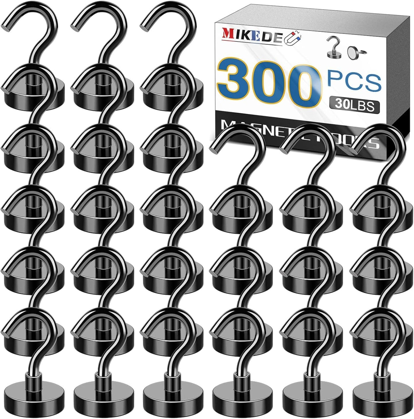 MIKEDE Magnetic Hooks - 30Lbs Strong Neodymium Hook Pack of 300
