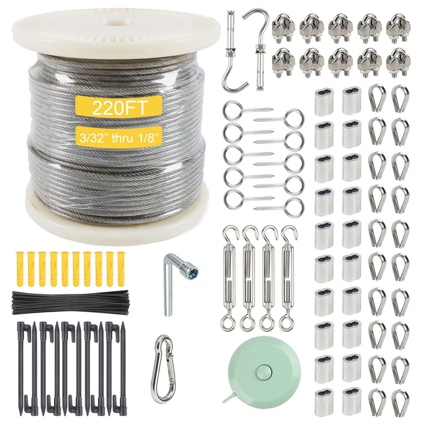 1/8 Wire Rope Kit for Outdoor Use - Durable Stainless Steel Cable