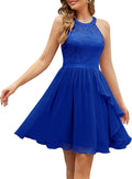Halter Sleeveless Bridesmaid Dress for Women - Ruffle A Line Knee