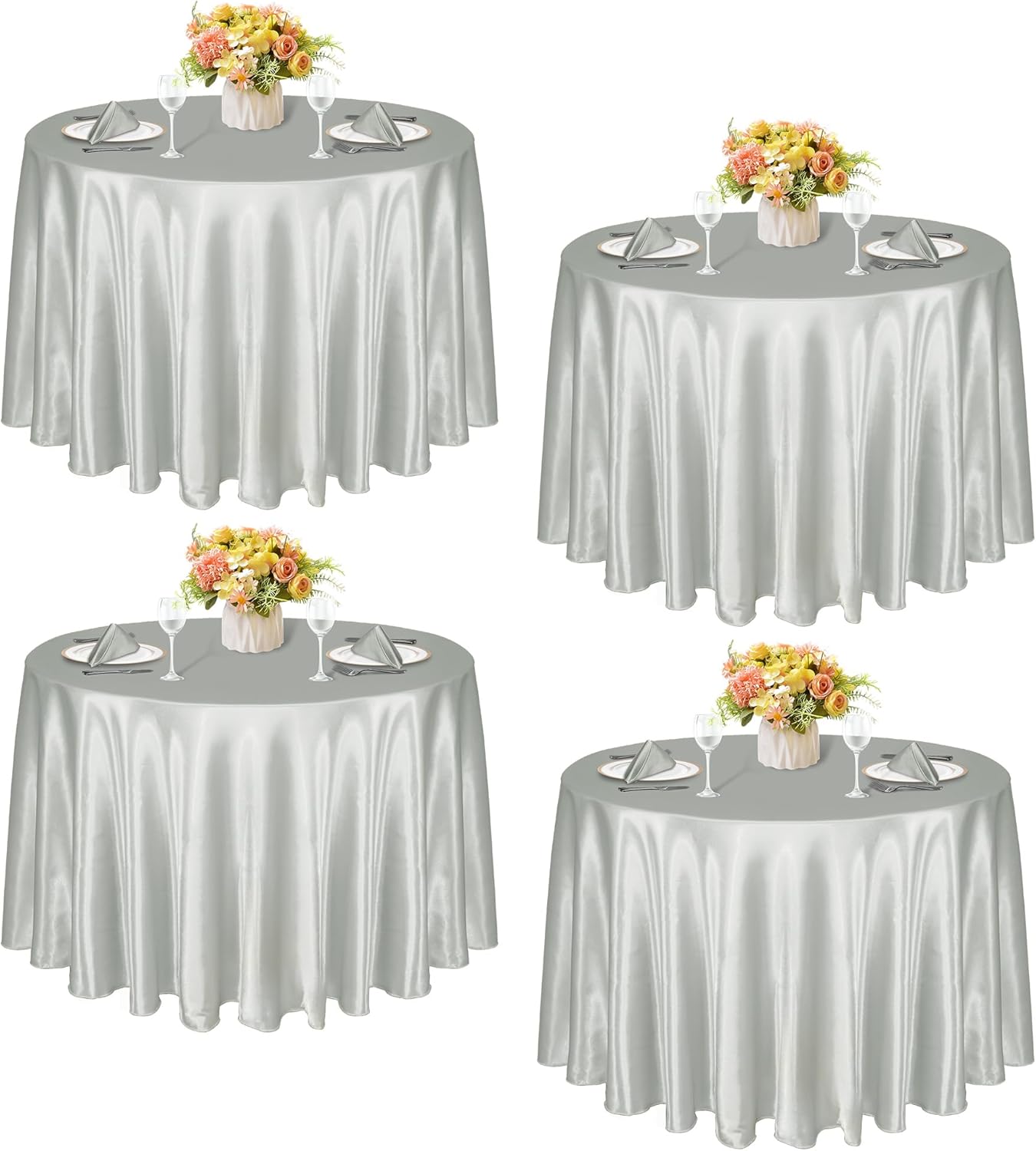 120 Inch Round Tablecloth Satin Silver for Weddings and Events