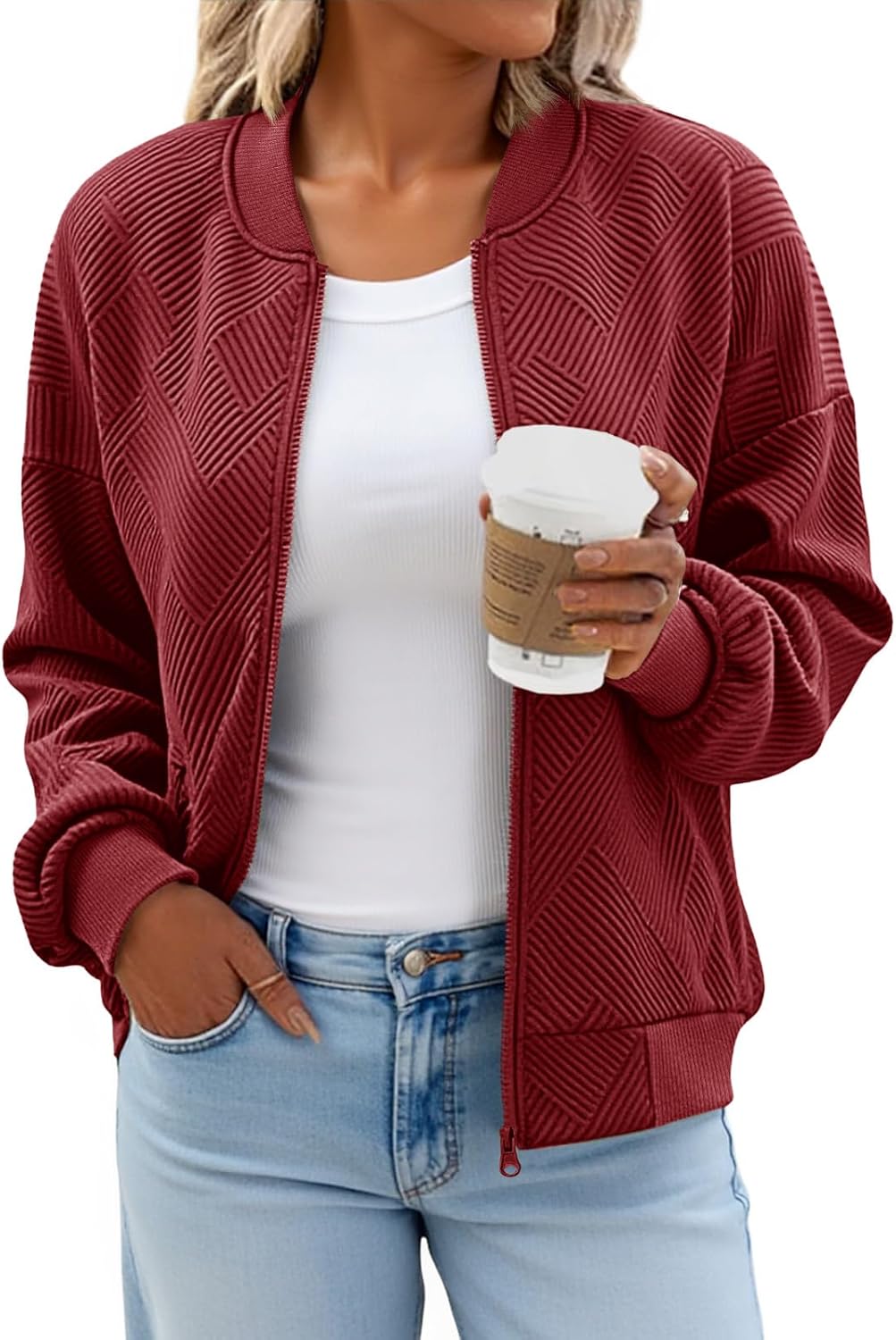 Tankaneo Womens Bomber Jacket Zip Up Casual Lightweight Coat