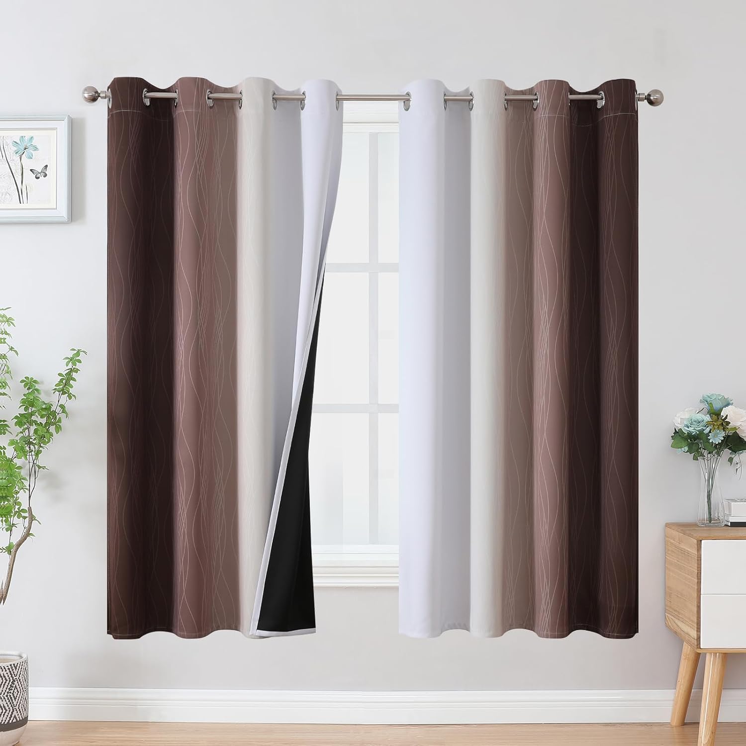 Ombre Blackout Curtains Set for Full Room Darkening 63 Inch