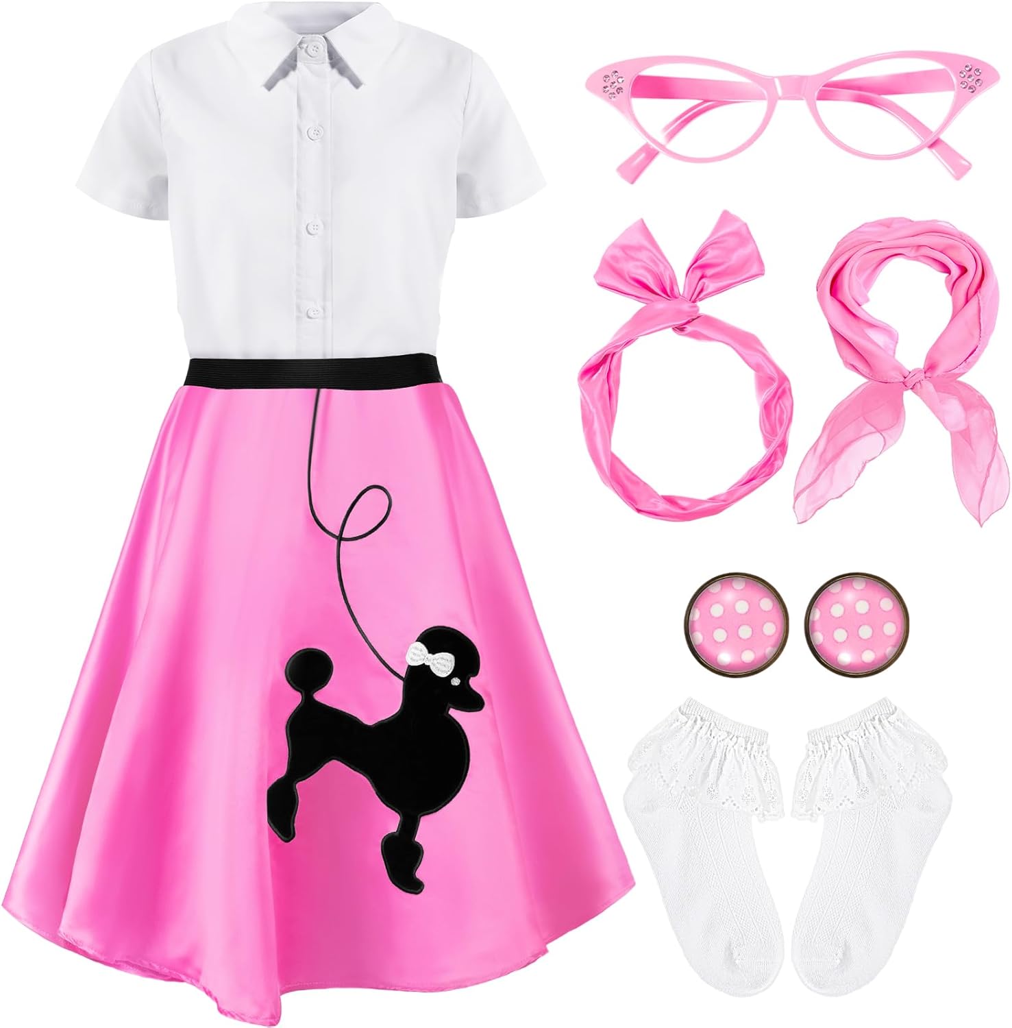1950s Kids Poodle Skirt Costume Set for Halloween Parties
