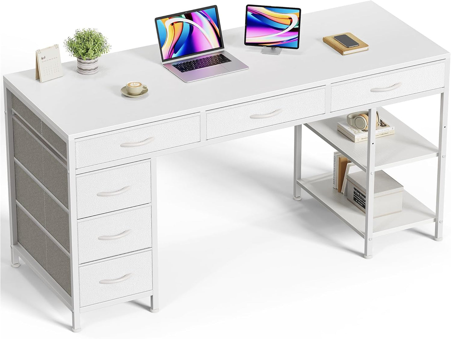 Huuger 54 Inch Computer Desk with 6 Drawers for Home Office