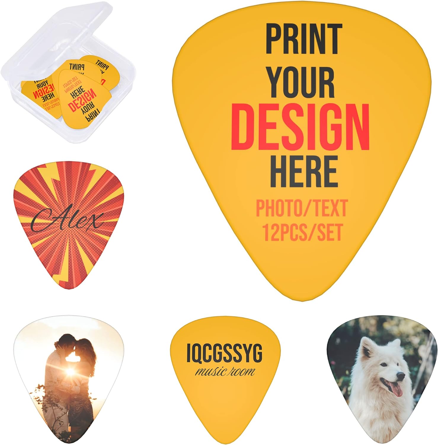Personalized Guitar Picks 12-pack - Custom Logo Text - Great Gifts!