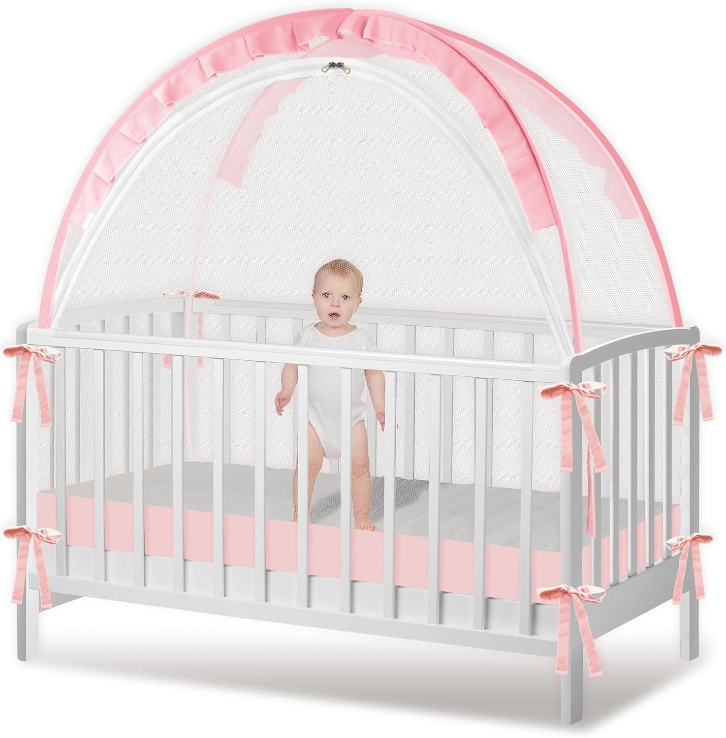 Crib Tent for Baby Safety - Durable Pop Up Canopy in Pink