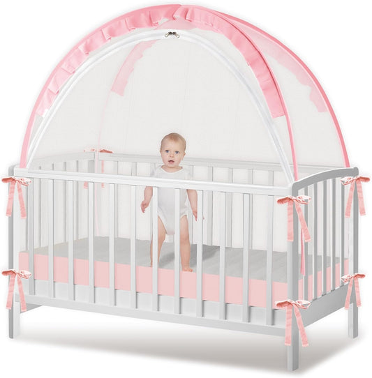 Crib Tent for Baby Safety - Durable Pop Up Canopy in Pink