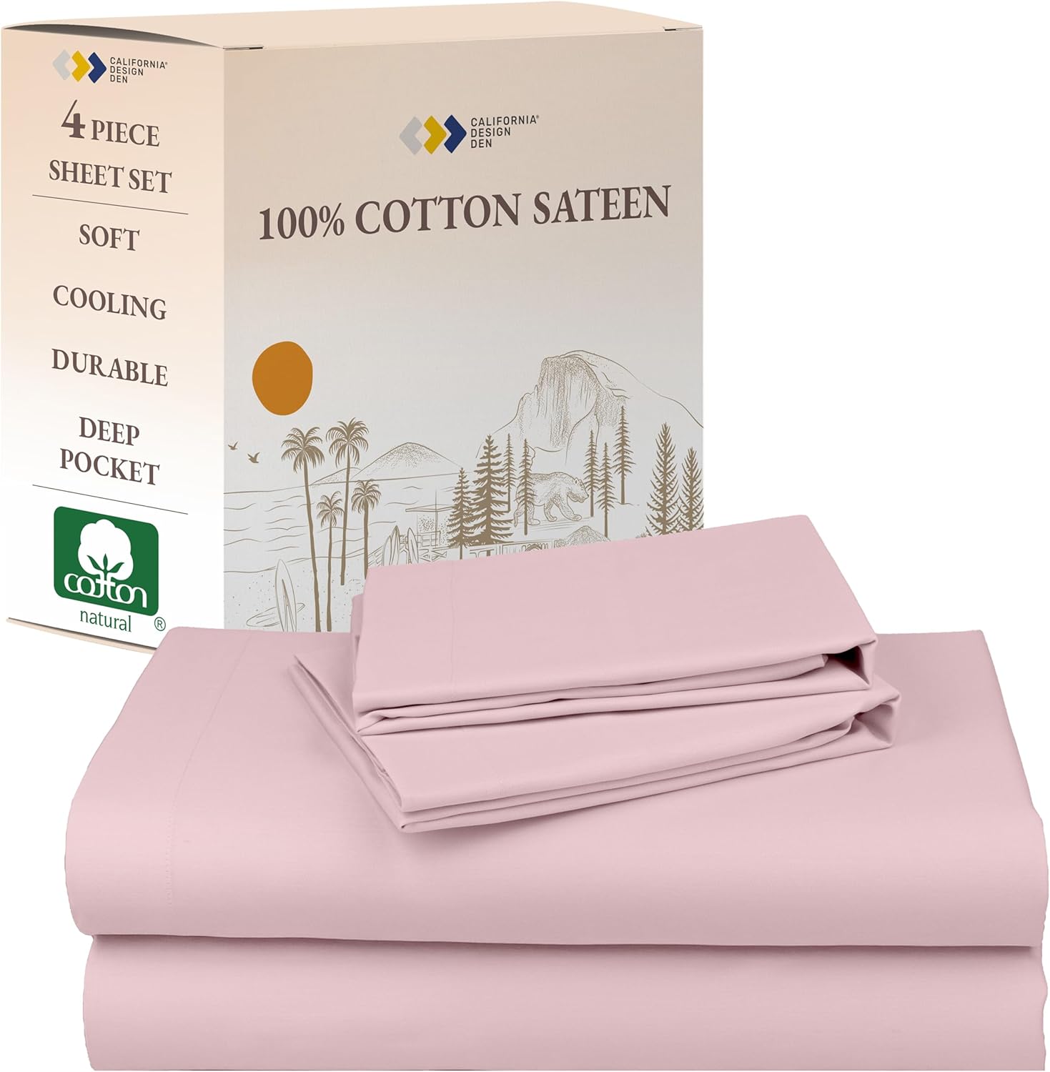 Full Size Cotton Sheets Set - Soft Sateen Weave for Comfort