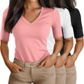 Ficerd 3 Pack Women's V Neck Half Sleeve T Shirts - Slim