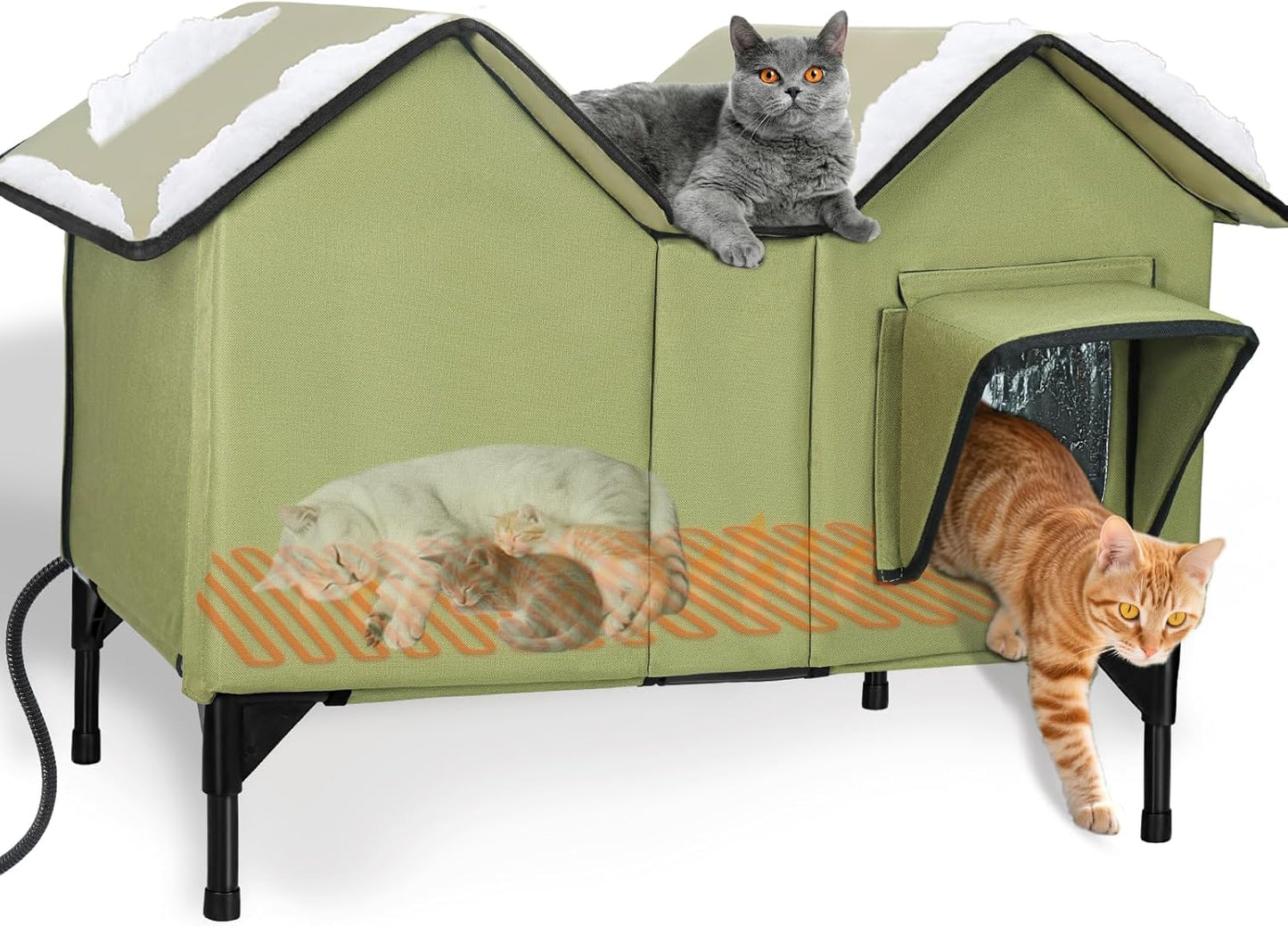 Extra Large Heated Cat House for Outside - Weatherproof Shelter