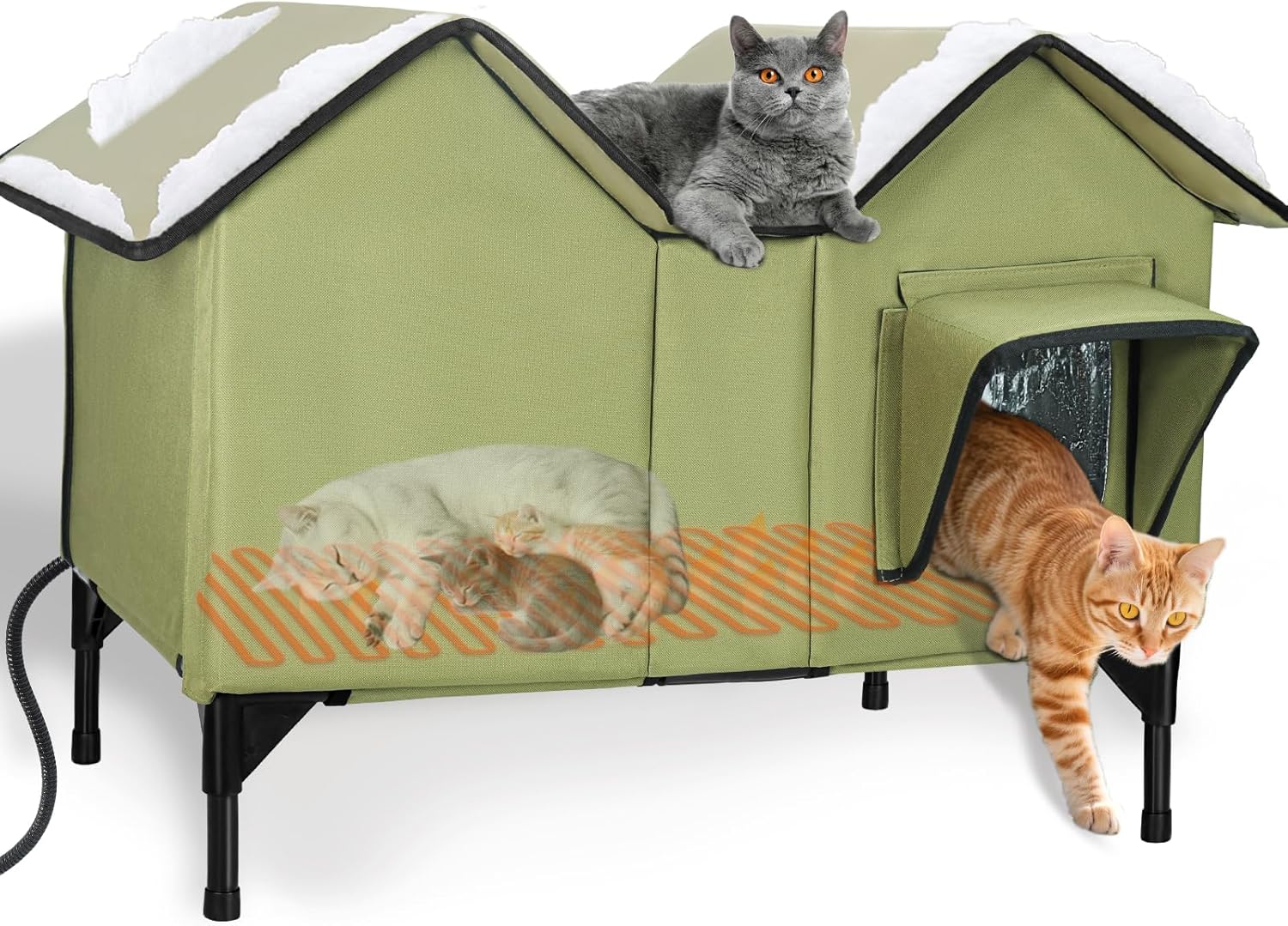 Extra Large Heated Cat House for Outside - Weatherproof Shelter