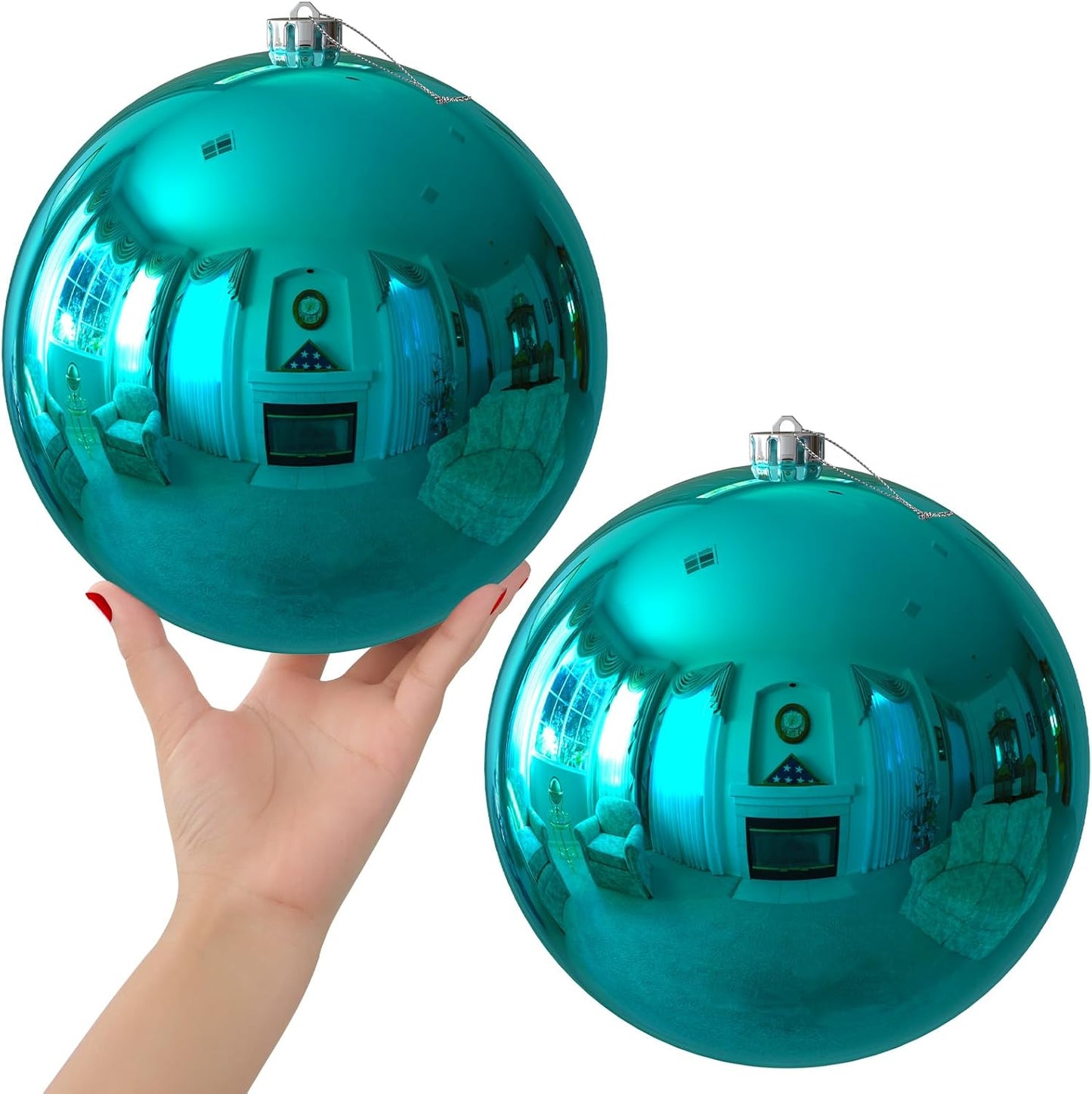 Teal 8.0 Inch Extra Large Christmas Balls Ornaments Set of 2