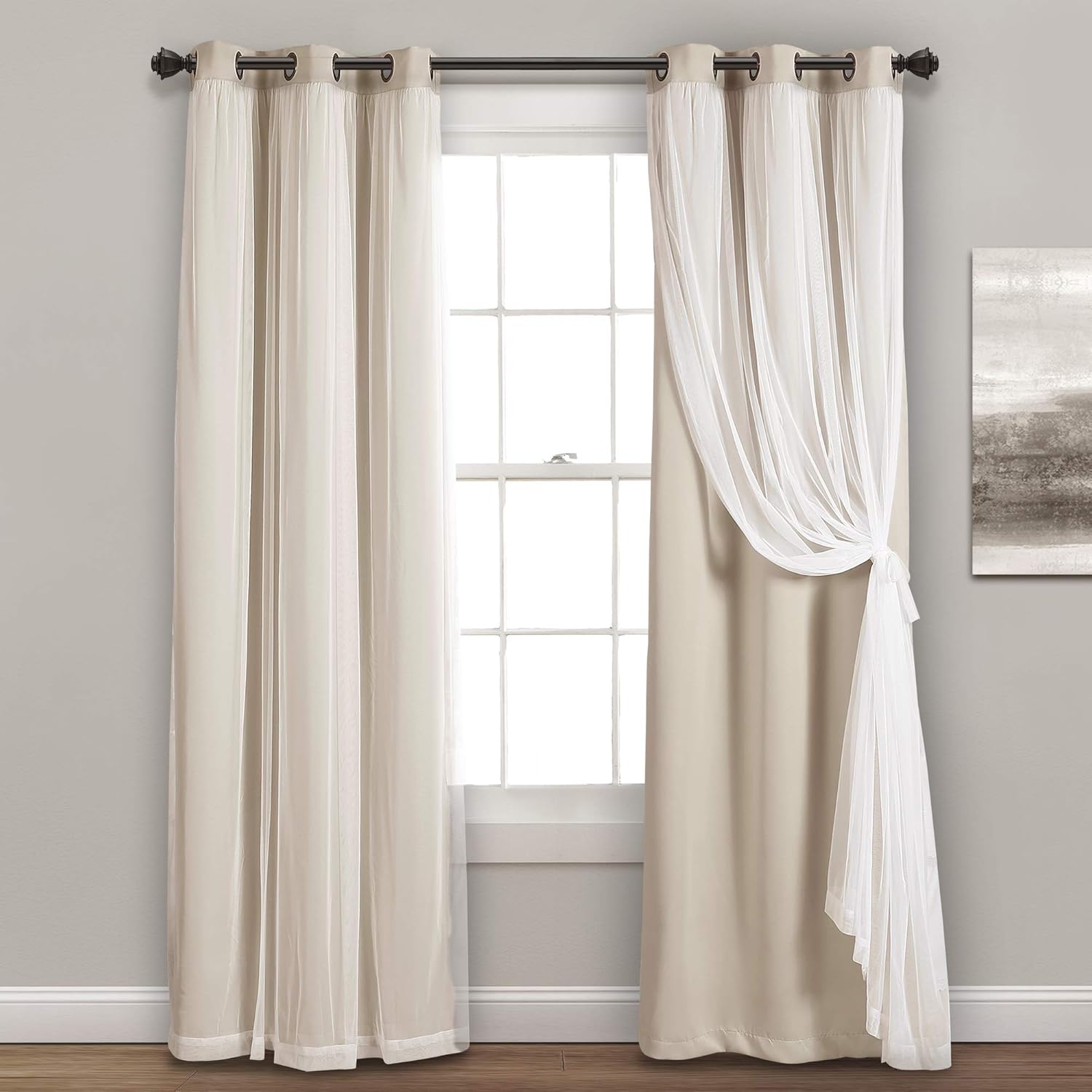 Elegant Blackout Curtains with Sheer Overlay for Bedroom Decor