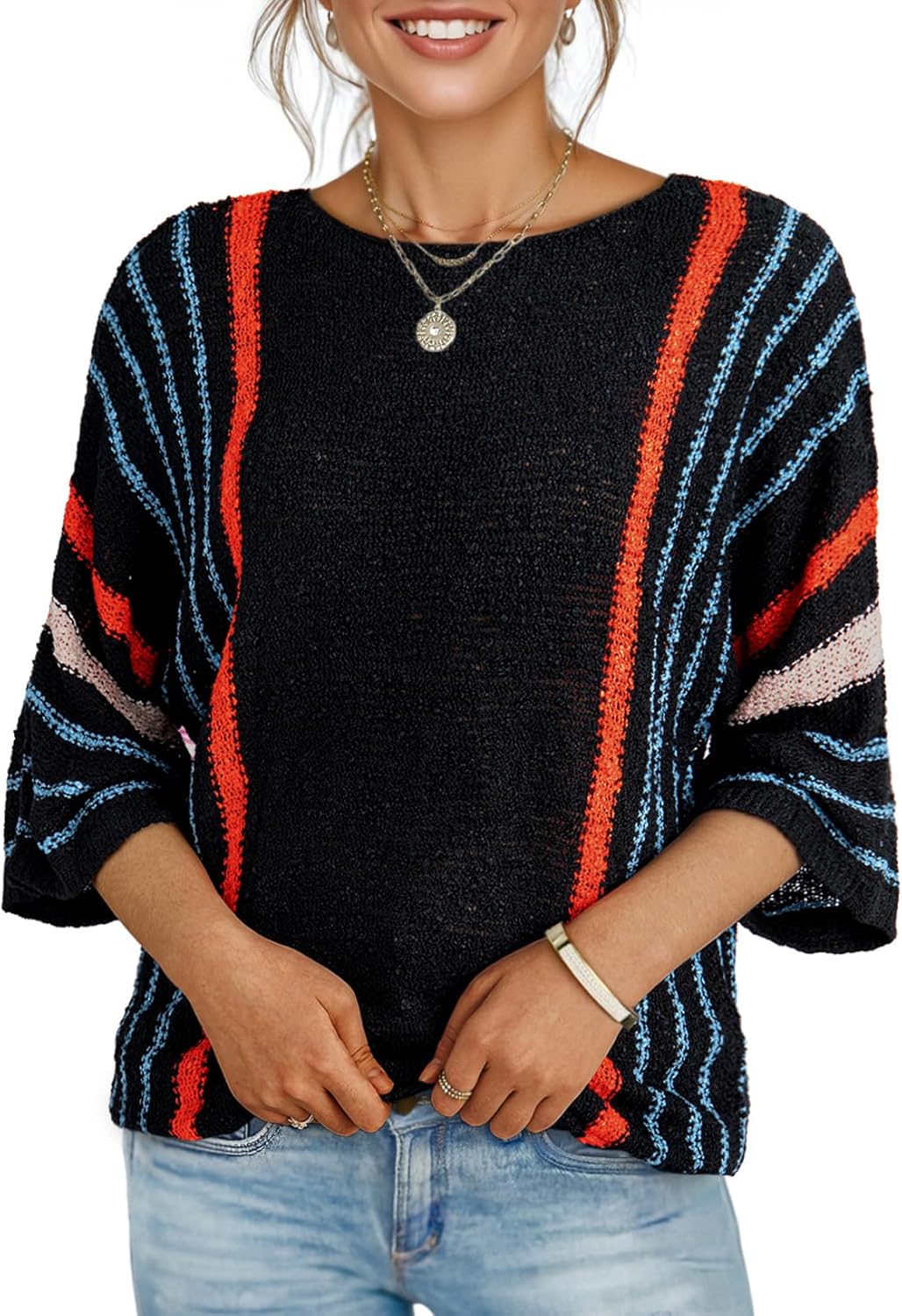 Dokotoo Womens 2025 Fall Casual Crewneck Striped Sweater