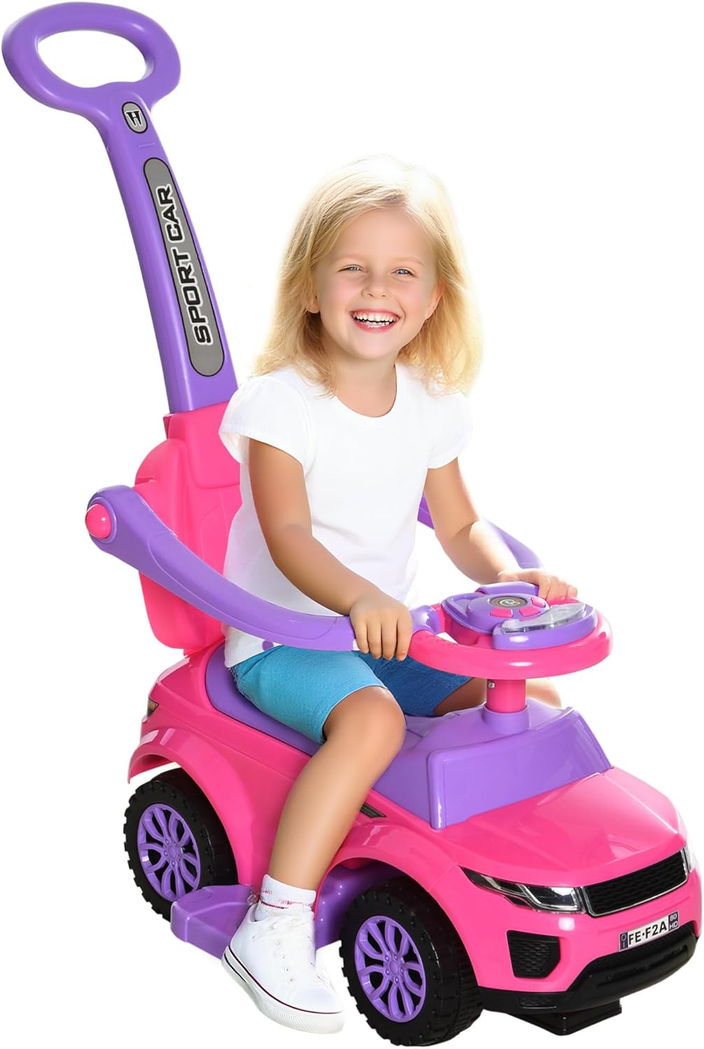 Aosom 2 in 1 Push Cars for Toddlers with Music and Lights