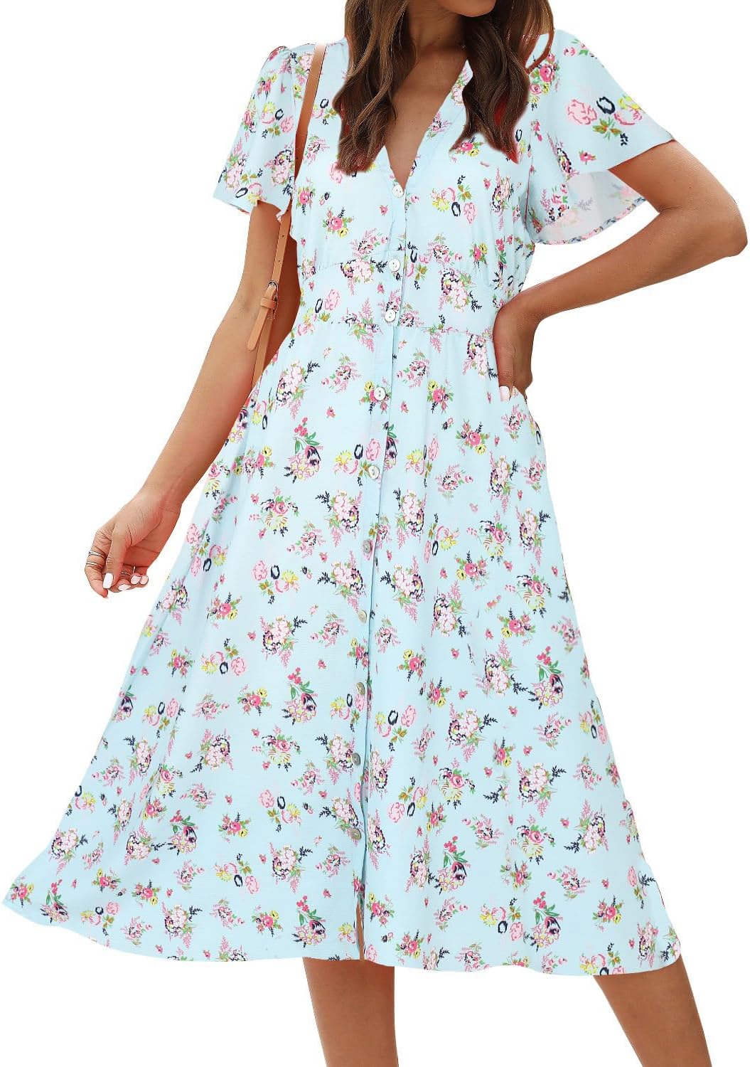 ROYLAMP Women's Floral Button Up Split Dress for Casual Wear
